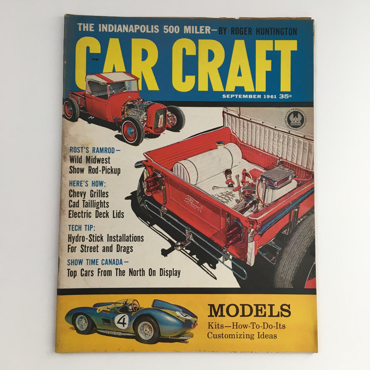 Cover of Car Craft Magazine from September 1961 featuring the Wild Midwest Show Rod Pick-Up, showcasing vintage car culture and automotive design with a classic red truck and automotive accessories.