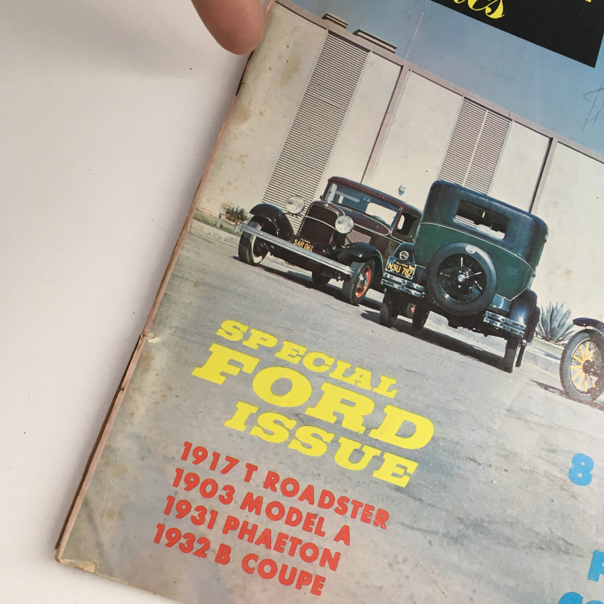 Side view of Car Classics Magazine December 1967 Ford Issue cover, emphasizing its 'Special Ford Issue' badge and listing classic models like the 1917 T Roadster and 1931 Phaeton.
