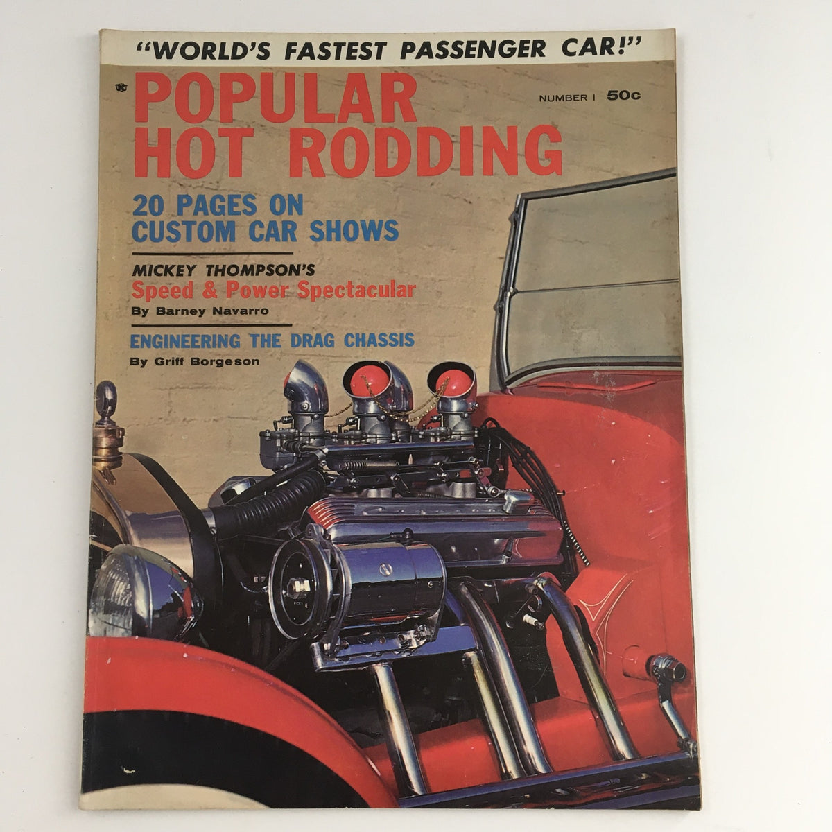 Cover of Popular Hot Rodding Magazine No. 1 from 1962 featuring Mickey Thompson's Speed & Power, highlighting 20 pages on custom car shows and engineering the drag chassis.