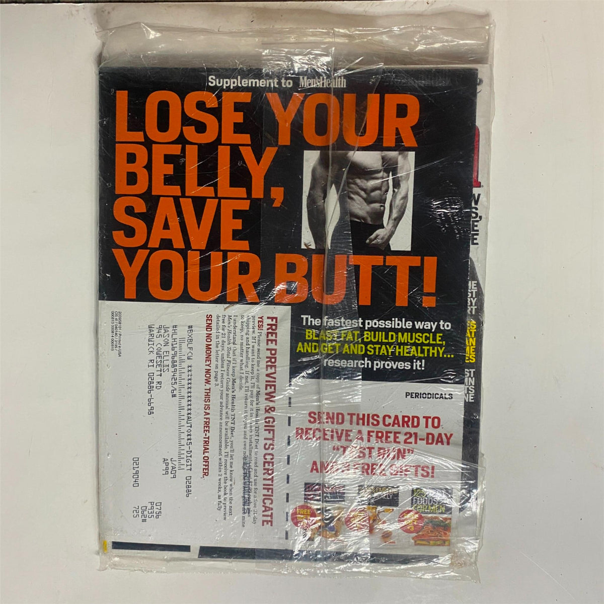 Back cover of Men's Health Magazine September 2008, highlighting a fitness supplement and promoting weight loss programs, new and sealed.