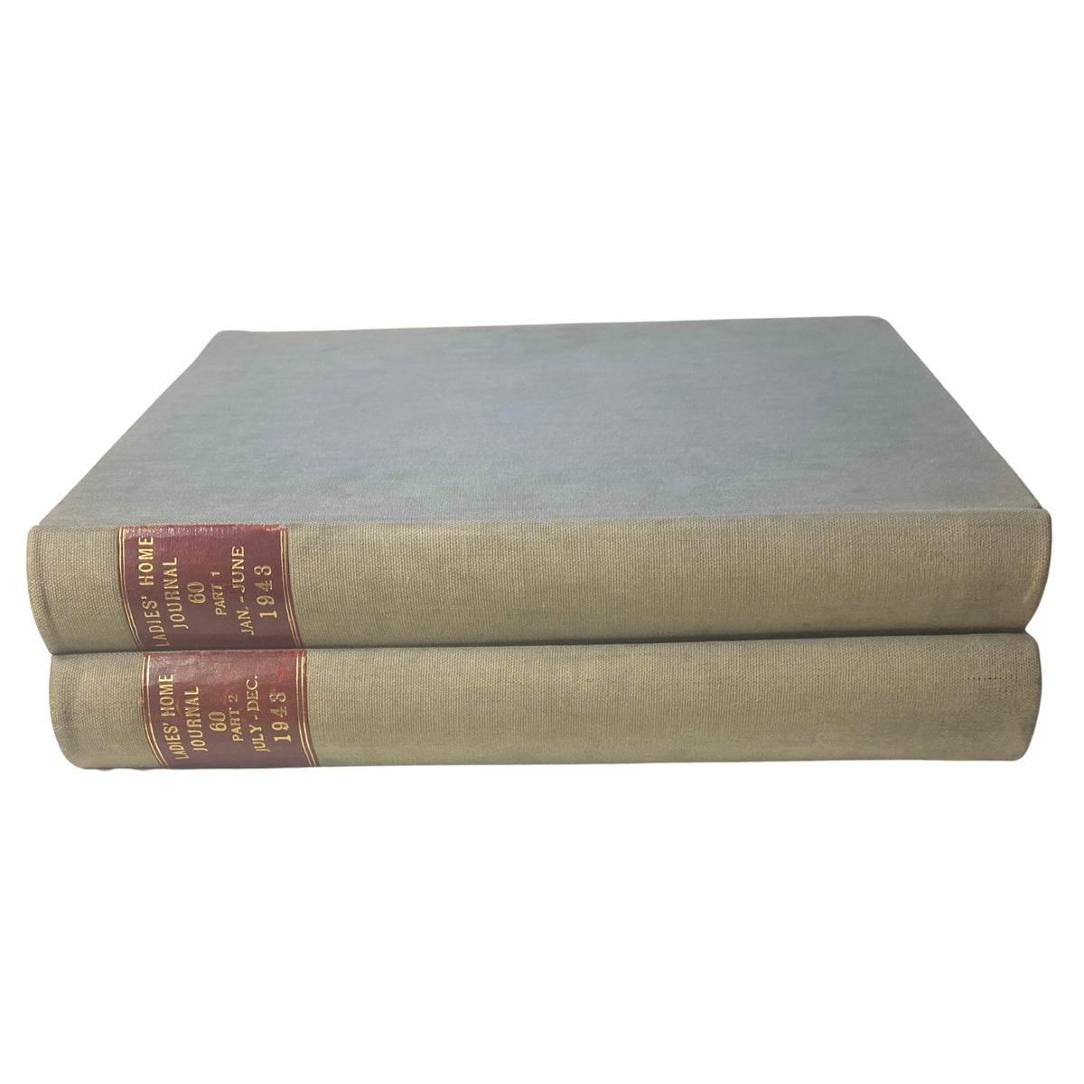 Ladies' Home Journal Library Bound Magazine 1943 Full Year January - December, showcasing the spine of the bound volume highlighting the years 1943, with visible labeling and a textured cover.