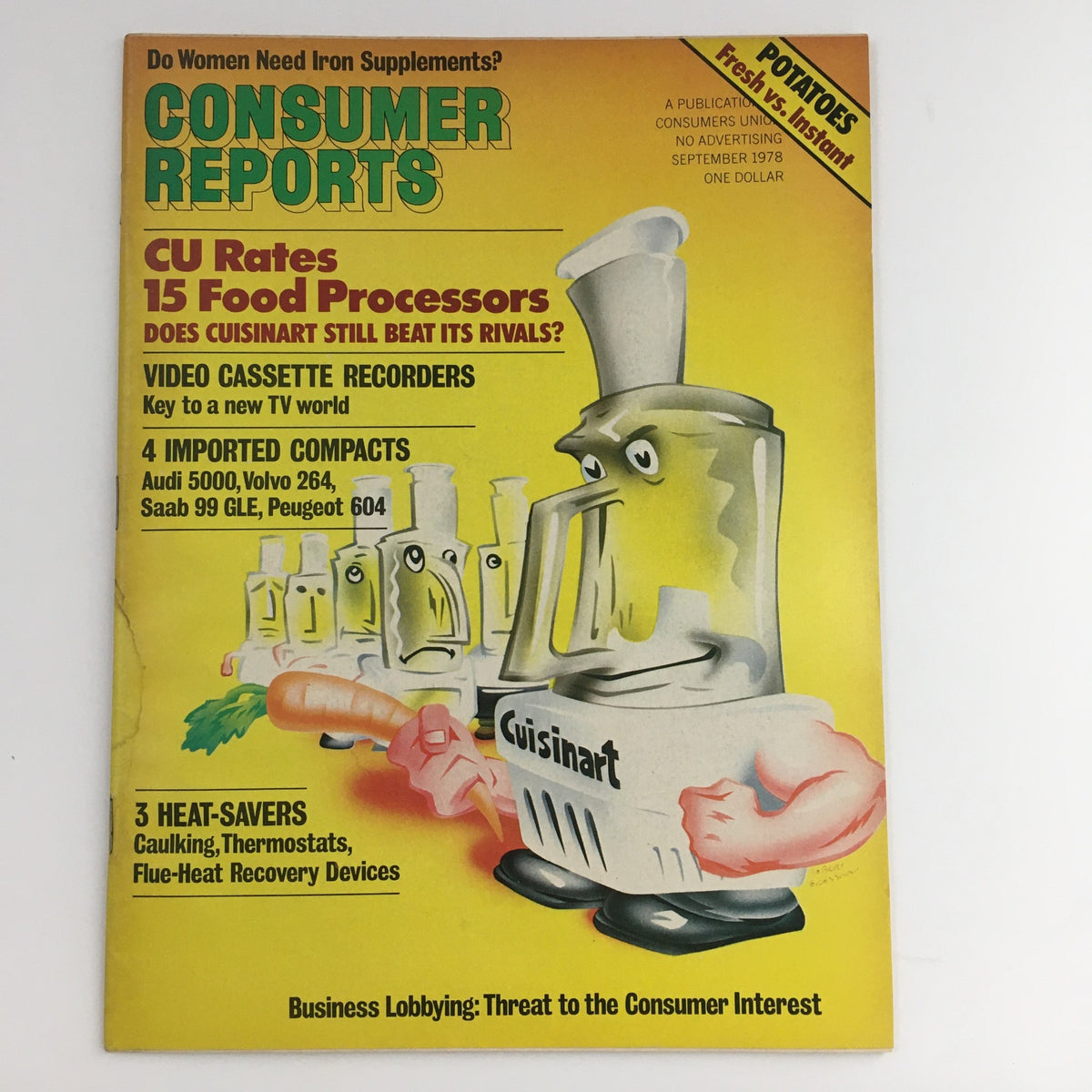 Consumer Reports Magazine September 1978 CU Rates of 15 Food Processors