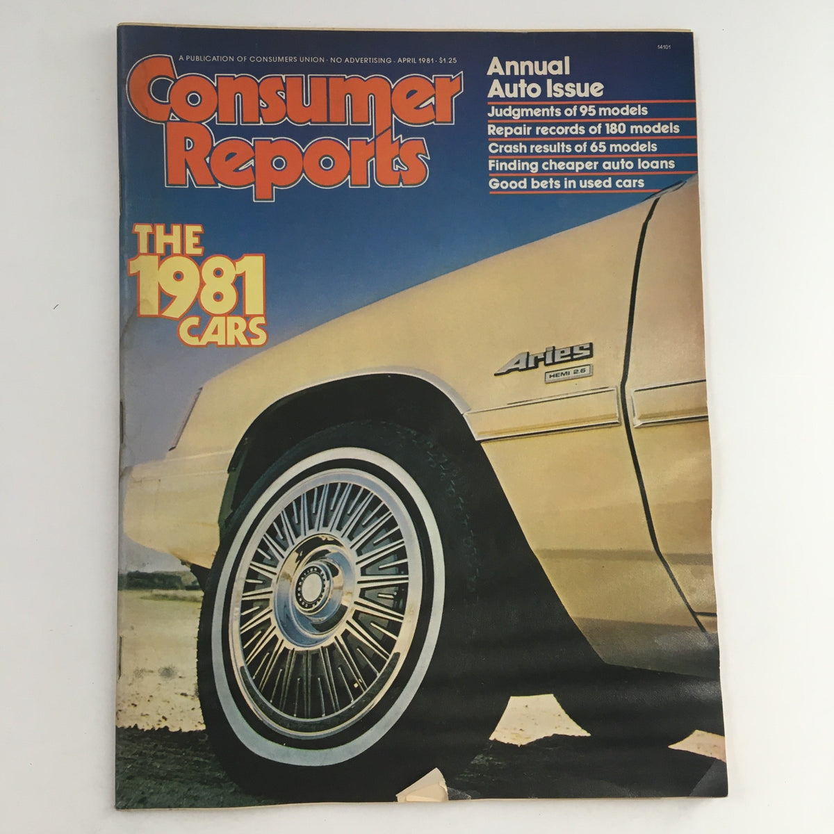 Cover of Consumer Reports Magazine April 1981 Annual Auto Issue featuring the headline 'The 1981 Cars' along with a stylish car with distinctive wheels.