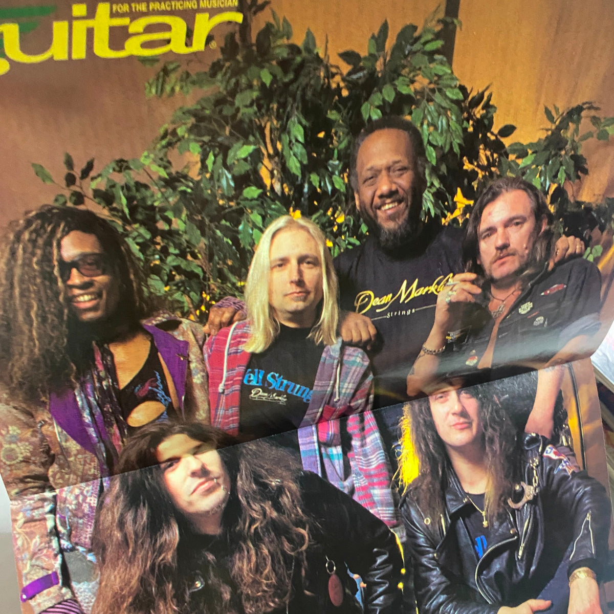 Fold-out poster from Guitar for the Practicing Musician Magazine June 1993 featuring notable musicians and a vintage rock band setup.