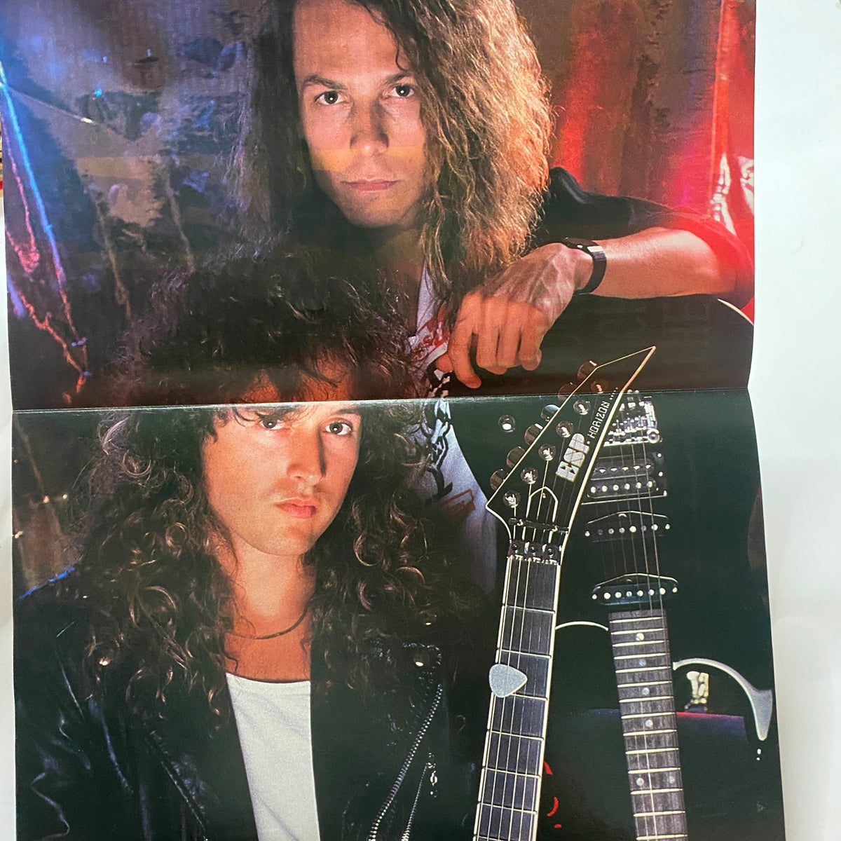 Inside spread of Guitar for the Practicing Musician Magazine October 1988, featuring two musicians with guitars, highlighting rock genres and musical styles.