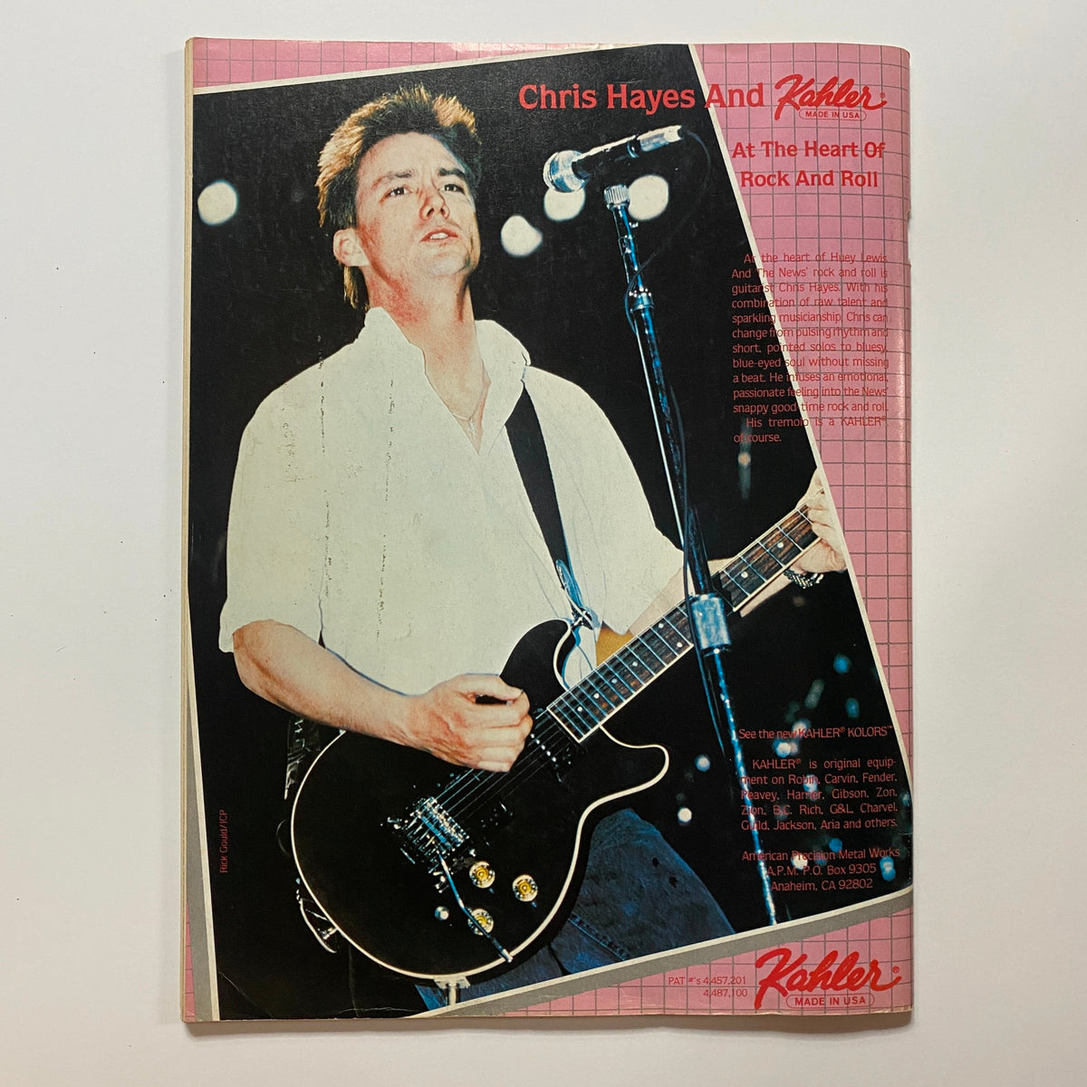 Cover of Guitar for the Practicing Musician Magazine, September 1987, featuring Chris Hayes performing live, promoting rock music culture of the 1980s.