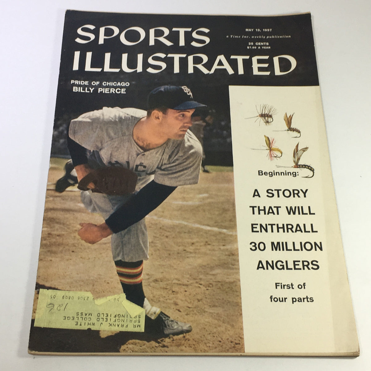 Vintage Sports Illustrated Magazine cover from May 13, 1957, featuring Billy Pierce, Pride of Chicago, showcasing a baseball player in action.