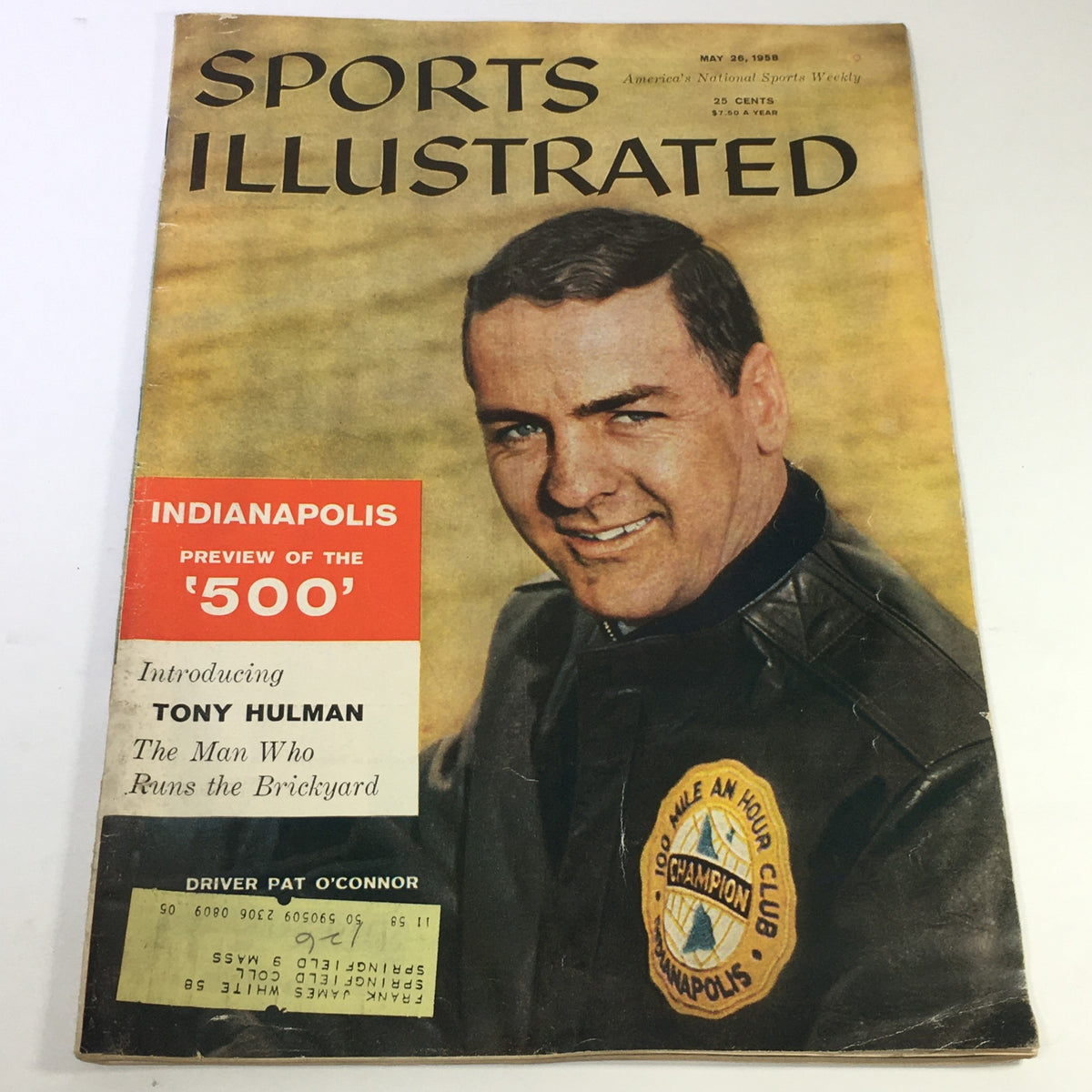 Cover of Sports Illustrated Magazine from May 26, 1958 featuring Anton "Tony" Hulman Jr., highlighting the Indianapolis 500 preview and showcasing his significance in motorsports.