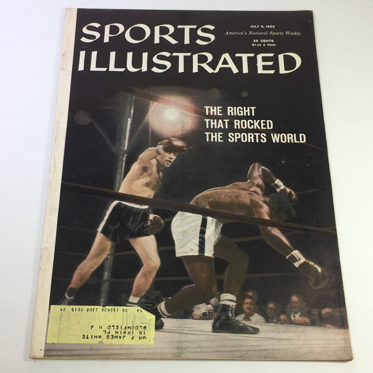 Vintage Sports Illustrated Magazine from July 6, 1959 featuring Jens Ingemar 'Ingo' Johansson, showcasing an iconic boxing moment on the cover.