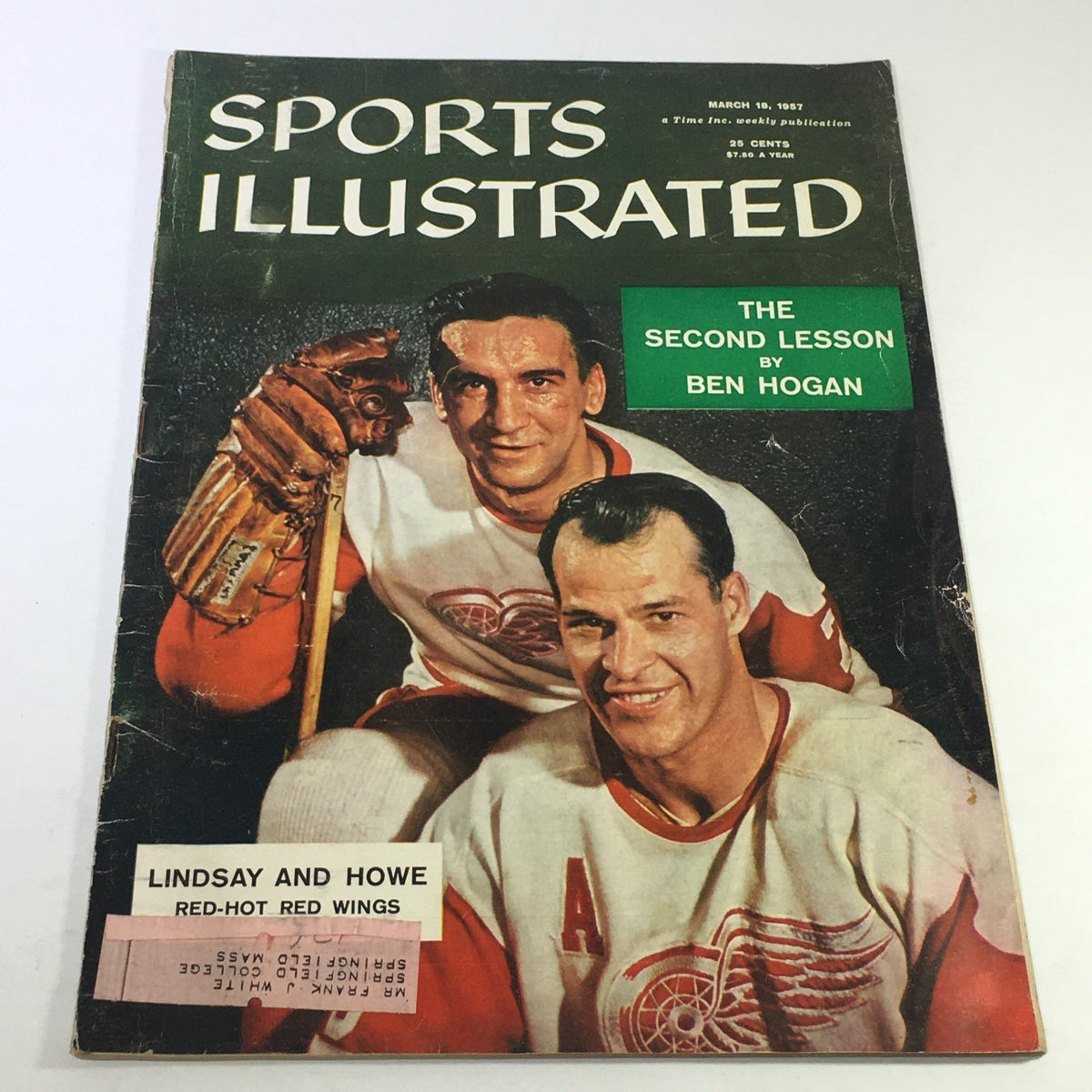 VTG Sports Illustrated Magazine March 18 1957 featuring Ted Lindsay and Gordie Howe on the cover, showcasing their legendary status in hockey.