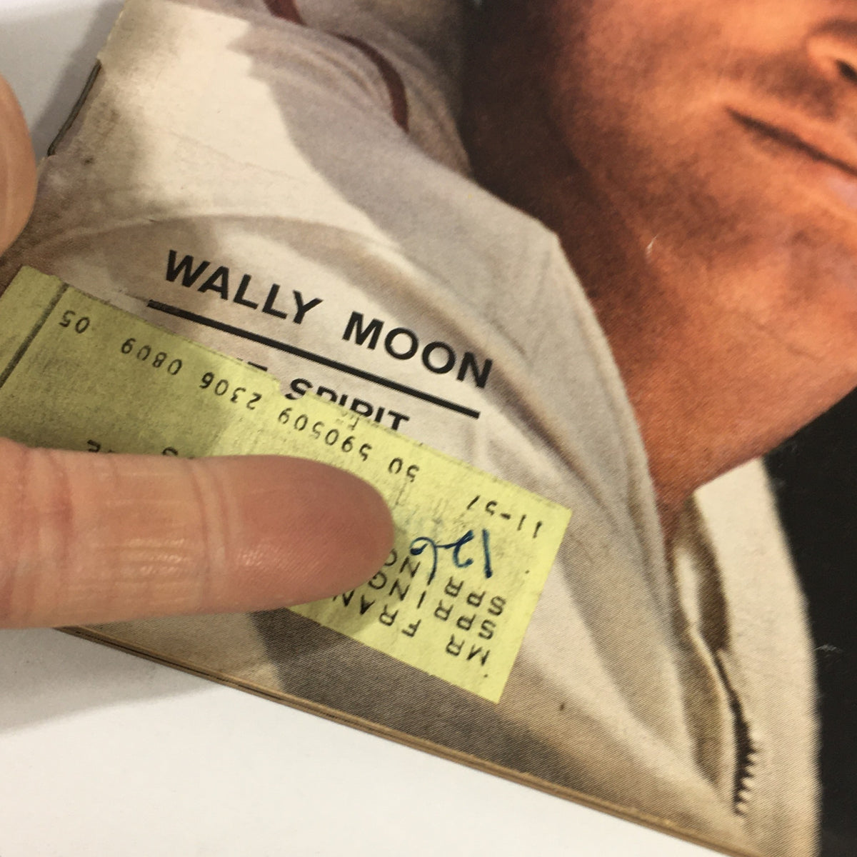 Close-up of the VTG Sports Illustrated Magazine from April 22, 1957 with Wally Moon, highlighting an address label and characteristics of vintage magazine wear.