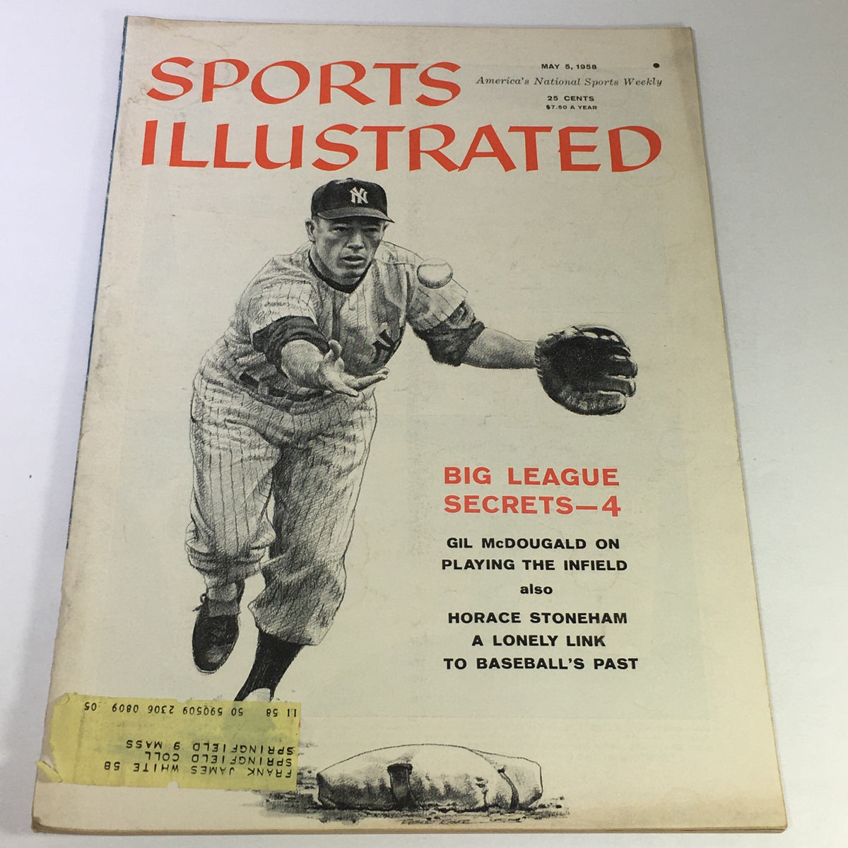 Cover of the 'VTG Sports Illustrated Magazine May 5 1958' featuring Gil McDougald, showcasing baseball themes and vintage sports journalism.