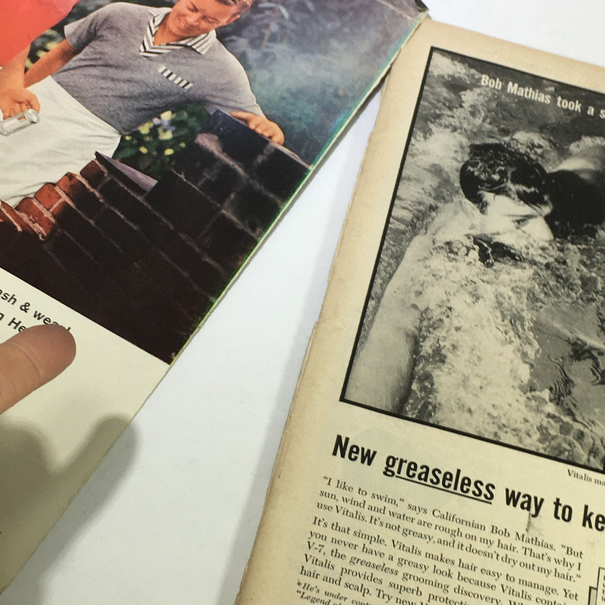 Interior pages of Sports Illustrated magazine from April 8, 1957, showing vintage advertisements and articles, contributing to its nostalgic value.