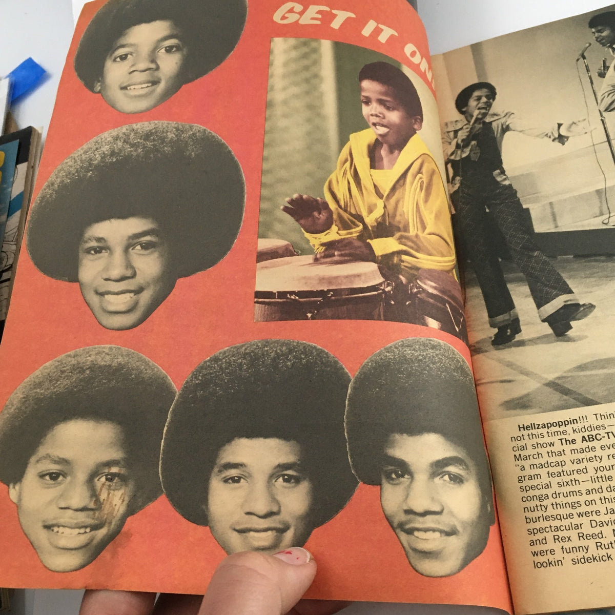 Interior page from 16 Magazine July 1972 featuring images of The Jackson 5 with a catchy headline 'Get it On'. A glimpse into teen culture in the 1970s.