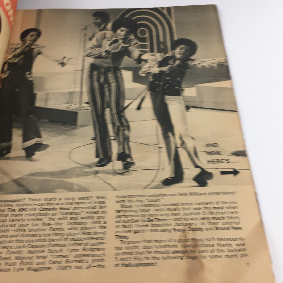 Another interior page from 16 Magazine July 1972 showing The Osmonds performing. Captures the lively music scene and popular artists of the era.
