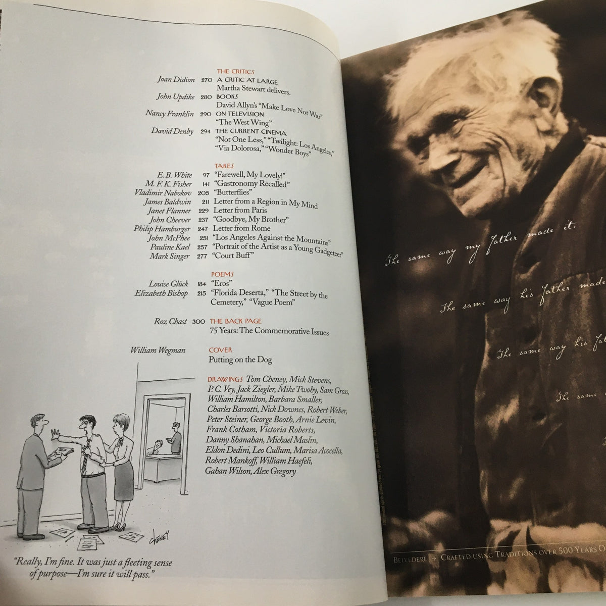 Inside page from The New Yorker Full Magazine February 21, 2000, highlighting an illustration and text related to the cover story 'Putting On The Dog'.