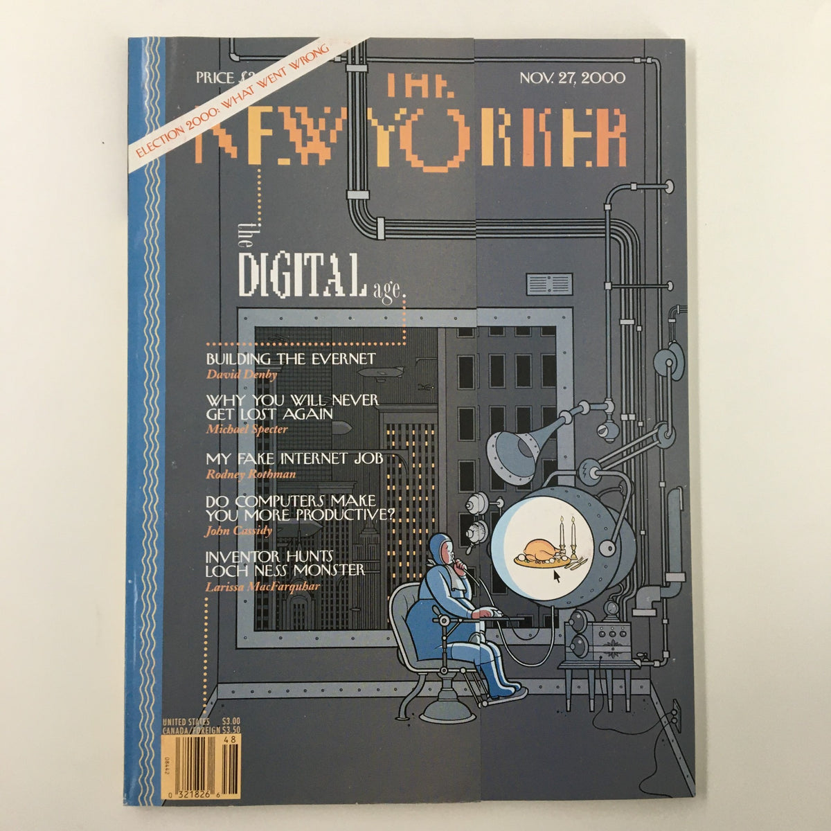 The New Yorker Full Magazine November 27 2000 cover illustration featuring a robot and digital themes by Chris Ware, showcasing the transition into the digital age.
