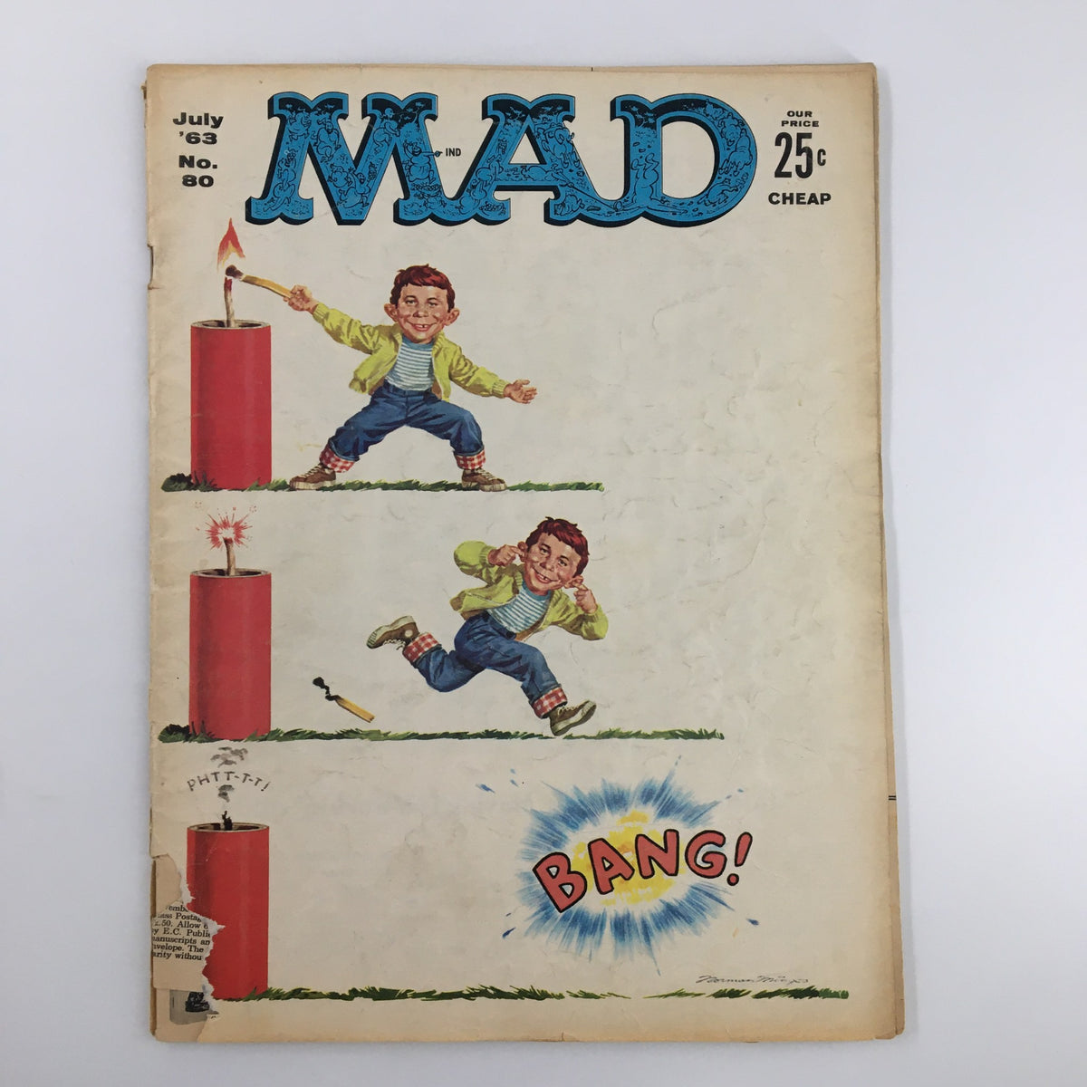 Mad Magazine July 1963 No. 80 cover featuring a humorous illustration with a child near fireworks, titled 'Dynamite Boom', showcasing classic comedic art from the iconic series.
