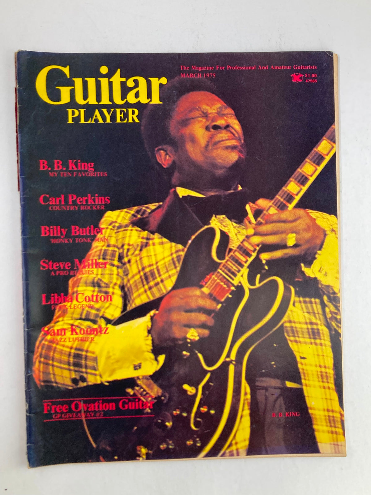 Cover of VTG Guitar Player Magazine March 1975 Vol 9 #3 featuring B.B. King performing on stage, highlighting his influence in music.