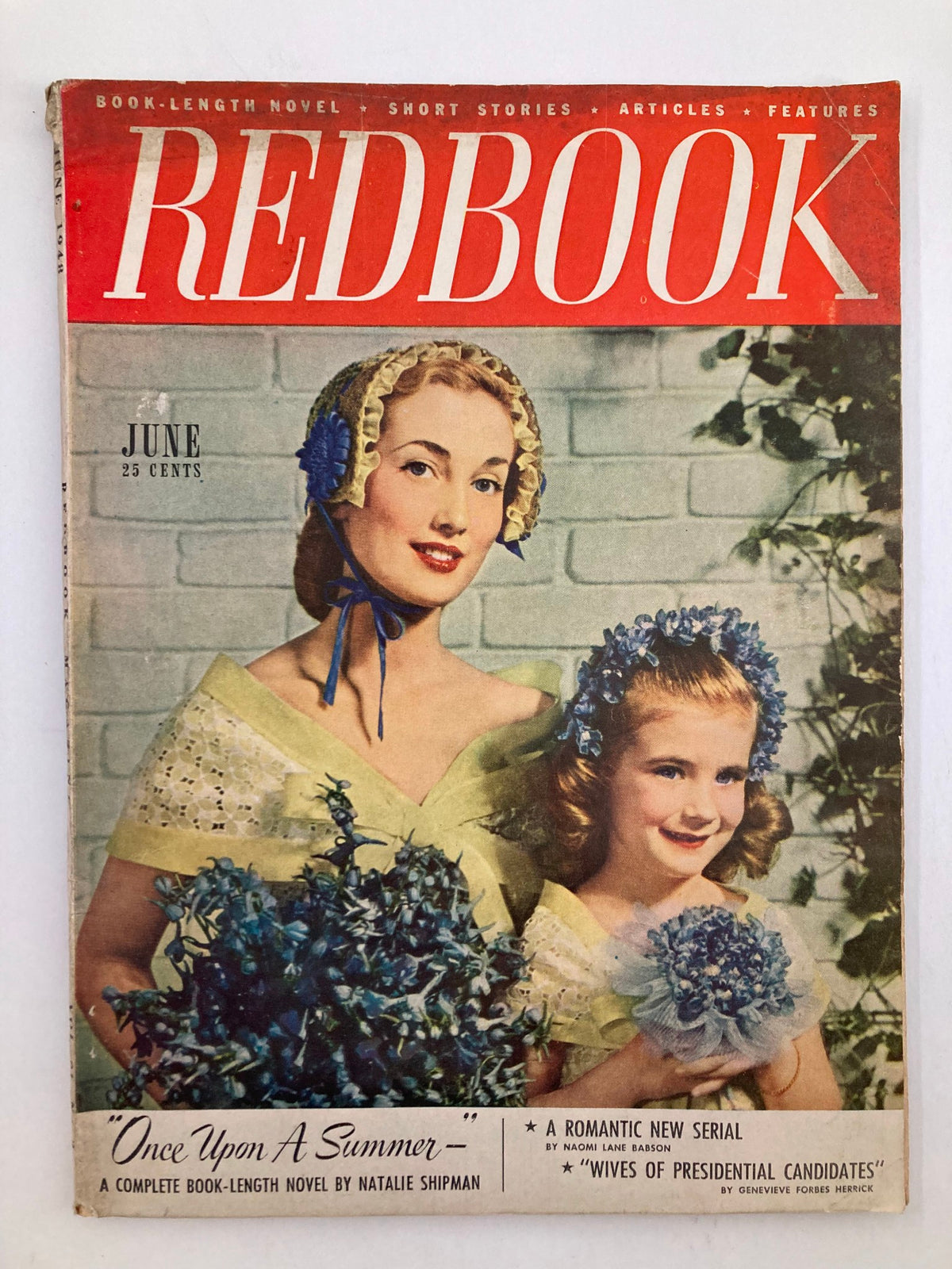 Vintage Redbook Magazine June 1948 Vol 91 #2 cover featuring a woman and girl in summer attire, titled 'Once Upon A Summer'.