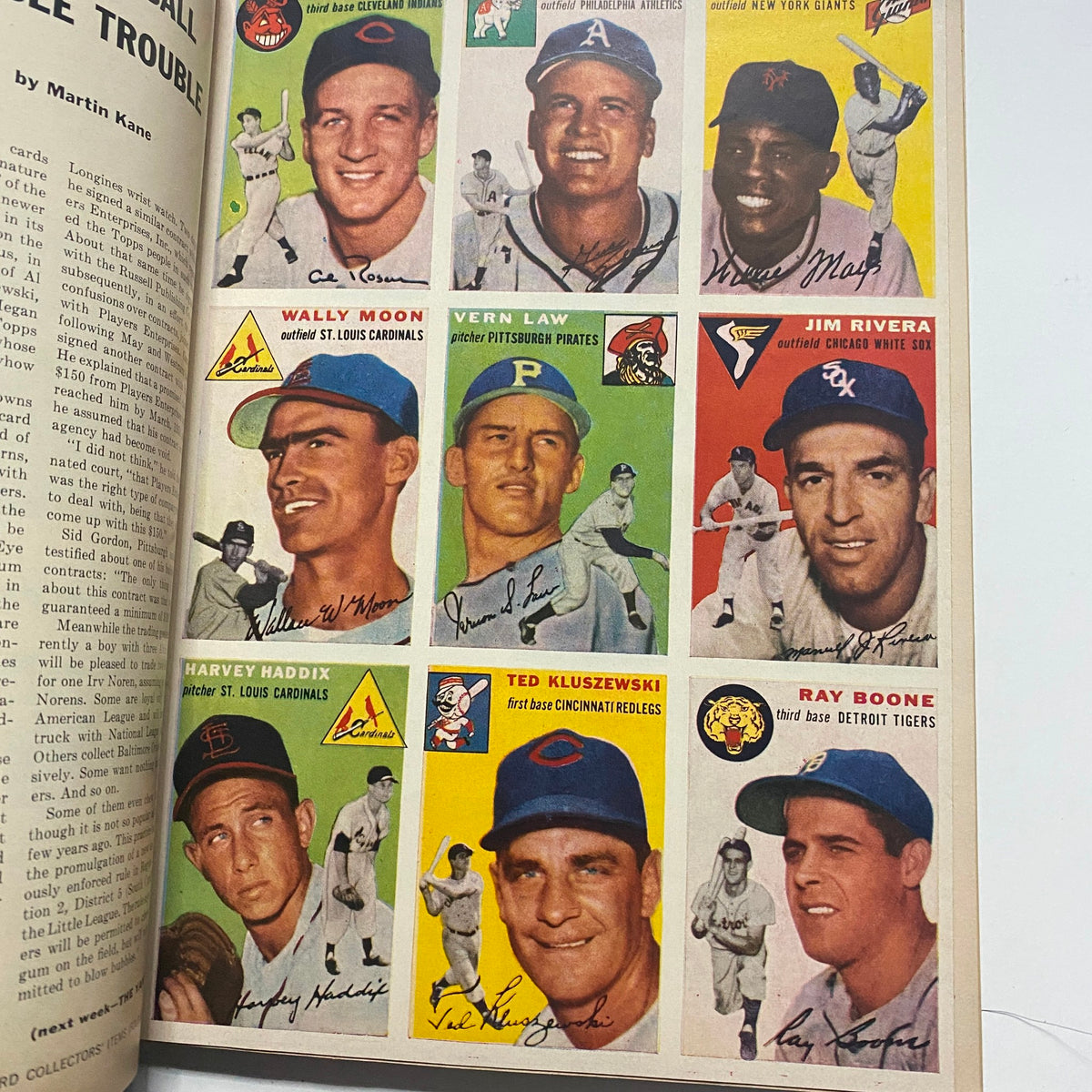 Sports Illustrated Magazine August 16 1954 featuring baseball player cards including Wally Moon, Vern Law, and Jim Rivera, showcasing the first edition premier issue.