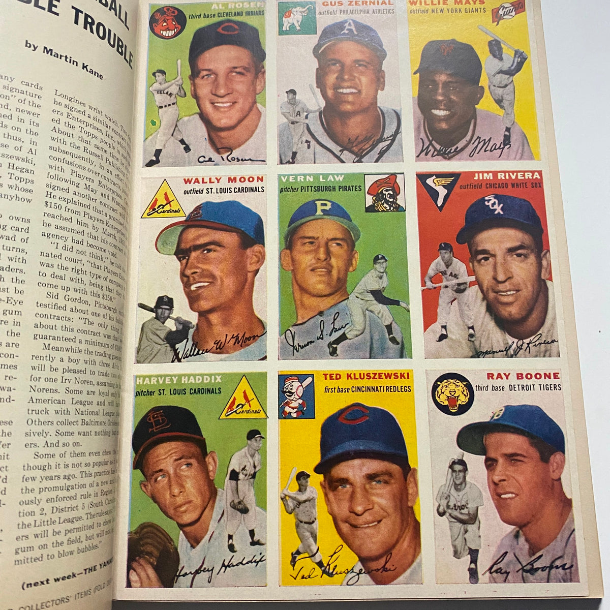 Sports Illustrated Magazine August 16 1954 displaying a collage of baseball player cards, including Eddie Mathews, Harvey Haddix, and Ted Kluszewski from the inaugural issue.