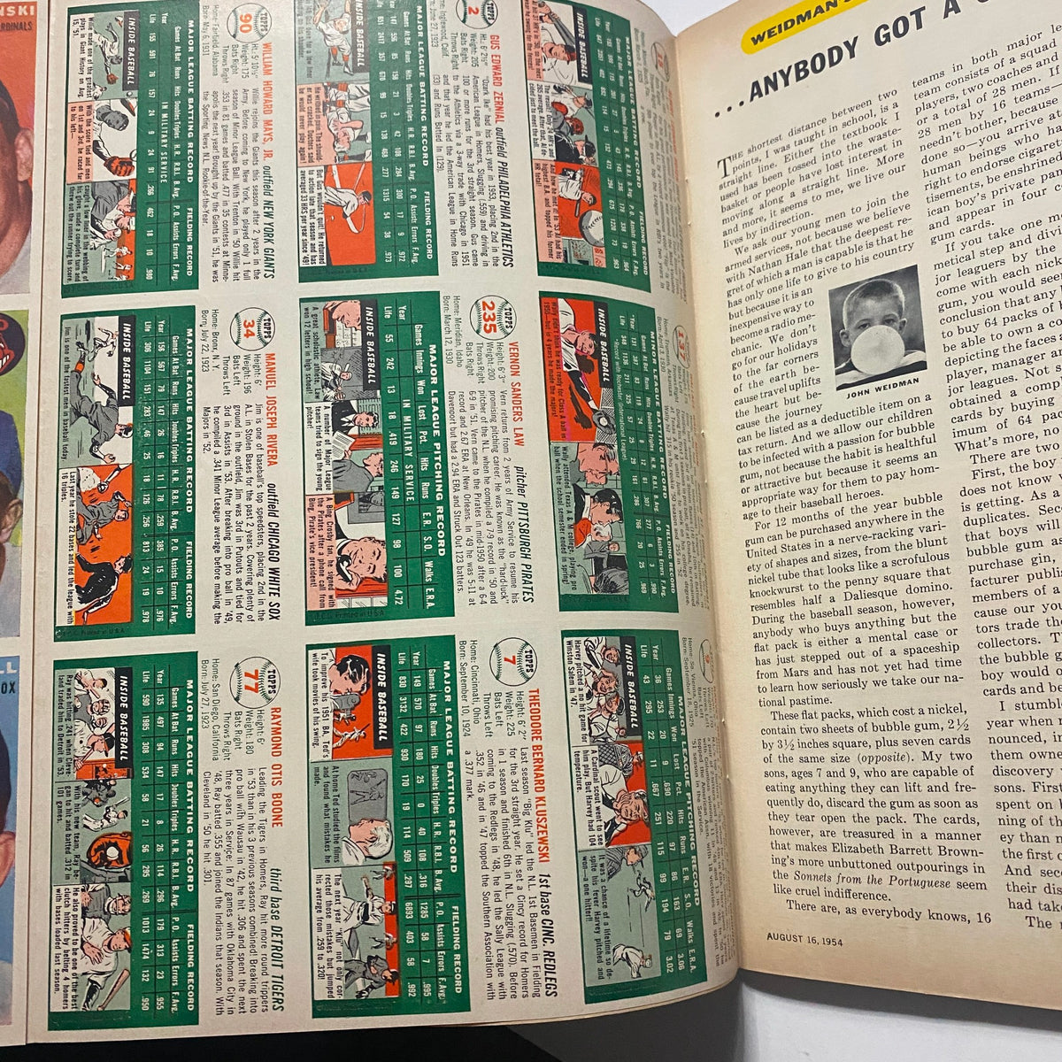 Sports Illustrated Magazine August 16 1954 presenting game statistics and articles from its first edition, reflecting sports journalism in mid-20th century.