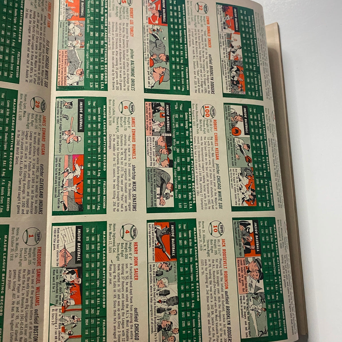 Inside pages of the Sports Illustrated Magazine August 16, 1954 showing player statistics and illustrations, part of the first edition premier issue.
