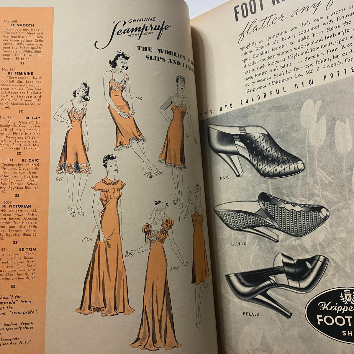 Fashion illustration page from GLAMOUR OF HOLLYWOOD Magazine April 1939 displaying various slips and lingerie styles, showcasing vintage fashion designs.