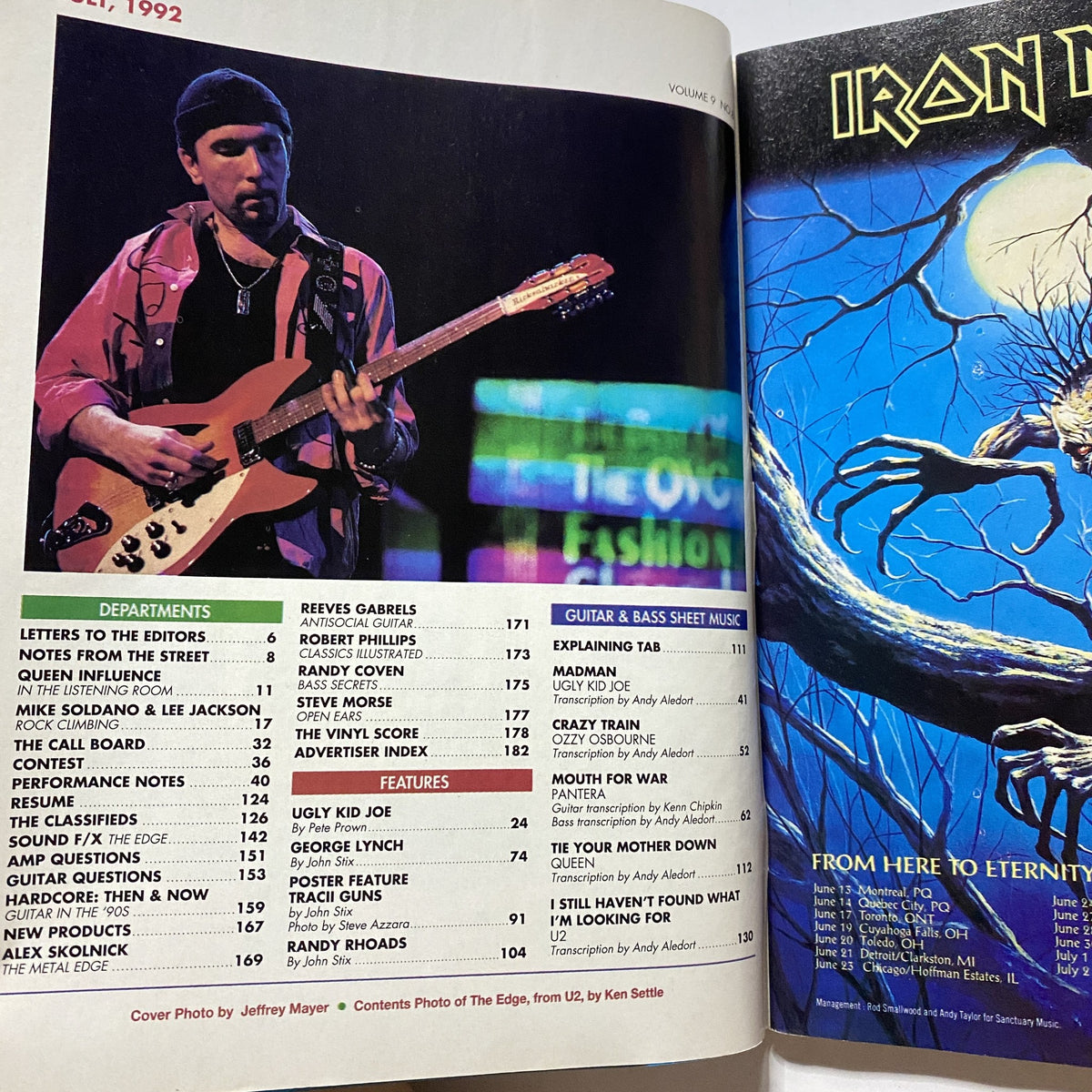 Guitar for the Practicing Musician Magazine July 1992, showcasing a musician holding a guitar on stage, representing the vibrant rock scene of the time. This image is part of a collectible issue featuring Randy Rhoads.