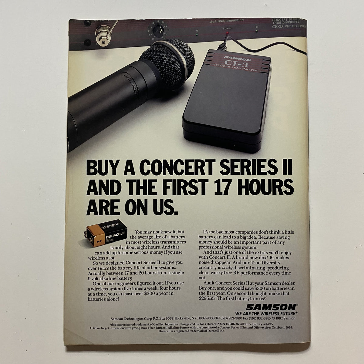Guitar for the Practicing Musician Magazine July 1992, displaying a vintage advertisement for Samson wireless systems, highlighting its features and benefits. This collectible magazine features Randy Rhoads and is a must-have for guitar enthusiasts.