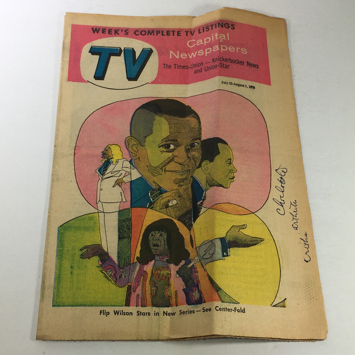 Vintage TV Week magazine cover featuring Flip Wilson, highlighting the show's debut, and showcasing vibrant artwork from July 25-August 1, 1970.