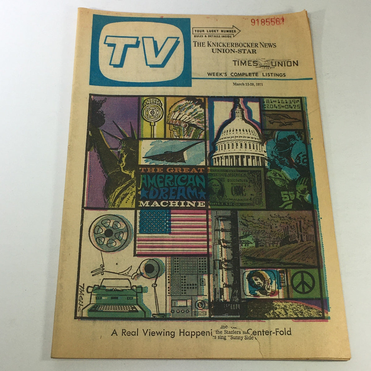 VTG TV Week's Complete TV Listings March 13-20 1971 magazine cover featuring retro illustrations and a colorful design representing the era's television culture.