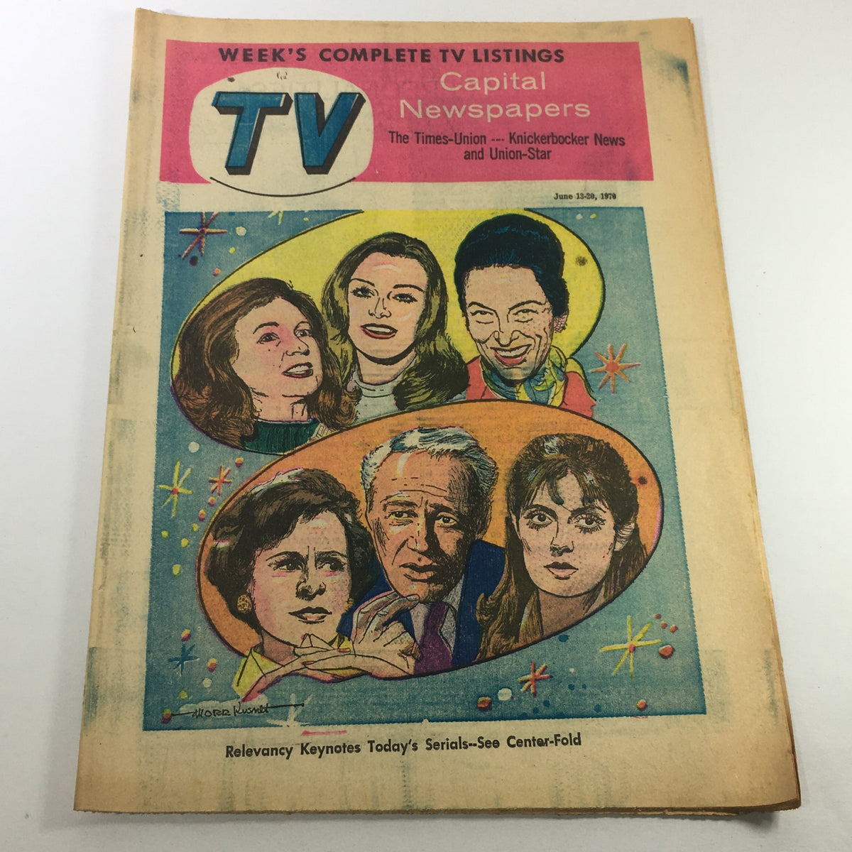 VTG TV Week's Complete TV Listings June 13-20 1970 - Front cover featuring the theme 'Capital Newspapers' with illustrations of five notable figures.