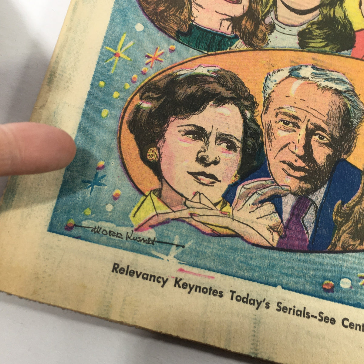 VTG TV Week's Complete TV Listings June 13-20 1970 - Close-up view of two illustrated characters on the magazine cover, highlighting the artistic design.
