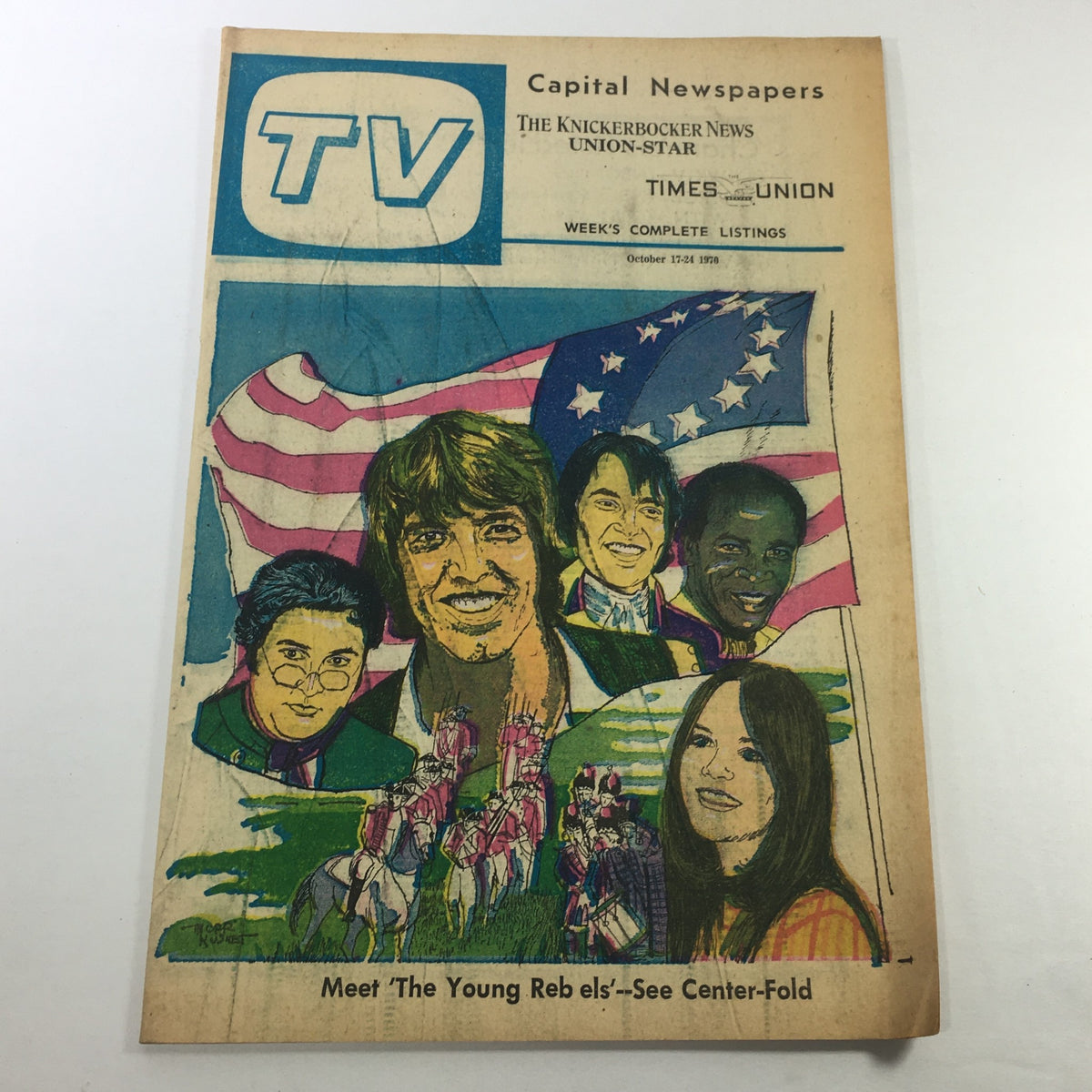 VTG TV Week's Complete TV Listings October 17-24 1970 - The Young Rebels cover featuring colorful illustrations of characters and an American flag.