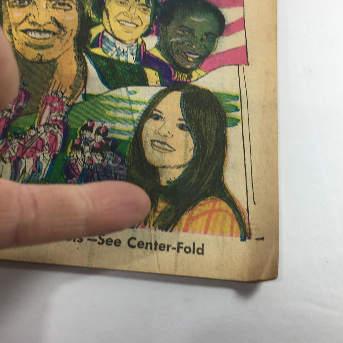 Detail view of VTG TV Week's Complete TV Listings October 17-24 1970 - The Young Rebels cover highlighting characters and artistic elements.