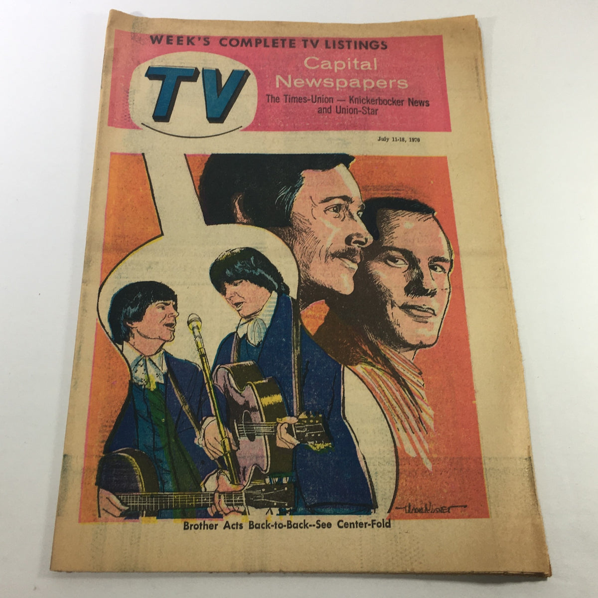 VTG TV Week's Complete TV Listings July 11-18 1970 featuring Brother Acts Back-to-Back with illustrated cover showing three artists.