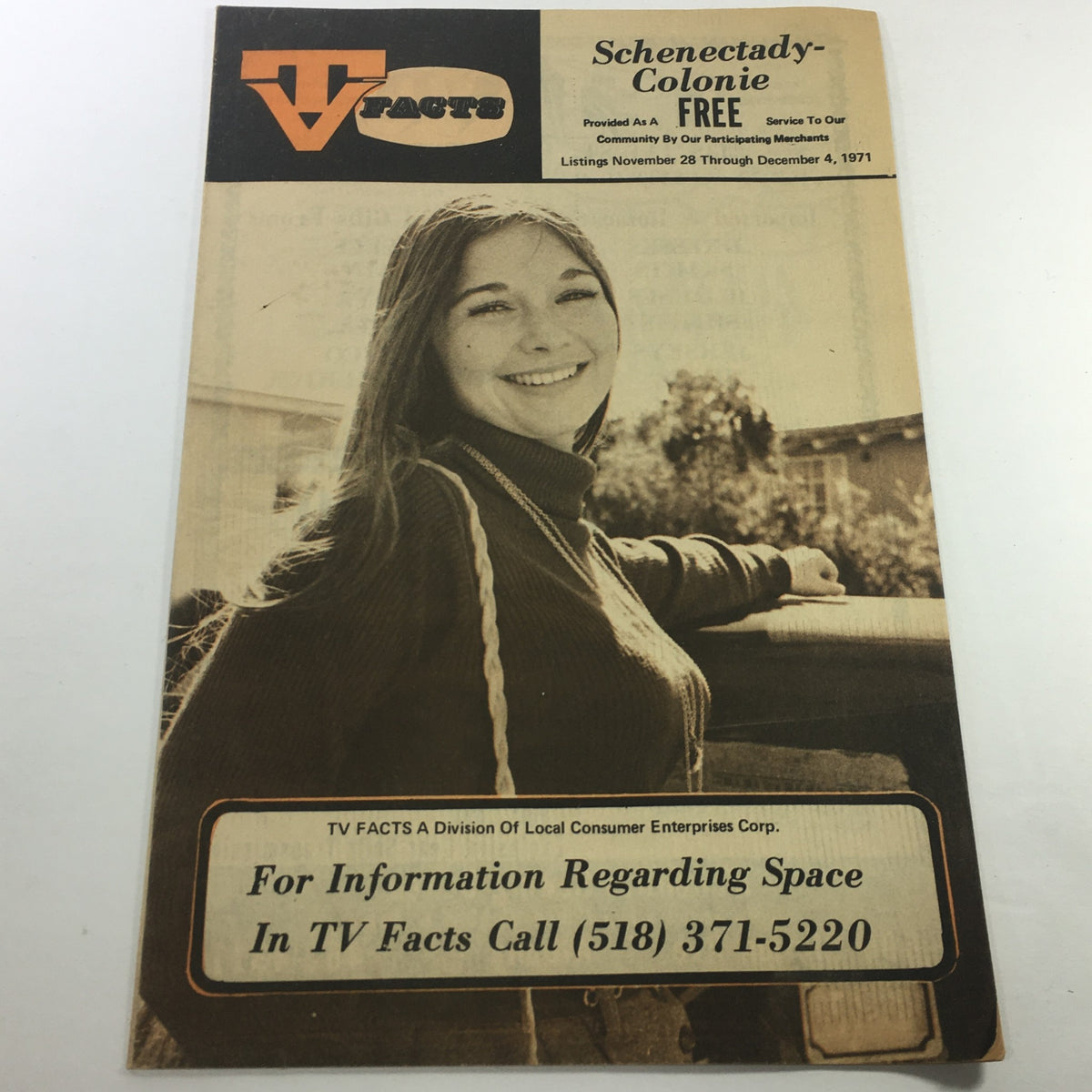 Cover of VTG TV Facts Weekly TV Listings: November 28-December 4 1971 featuring a smiling woman, showcasing vintage design elements and providing insights into weekly television listings.