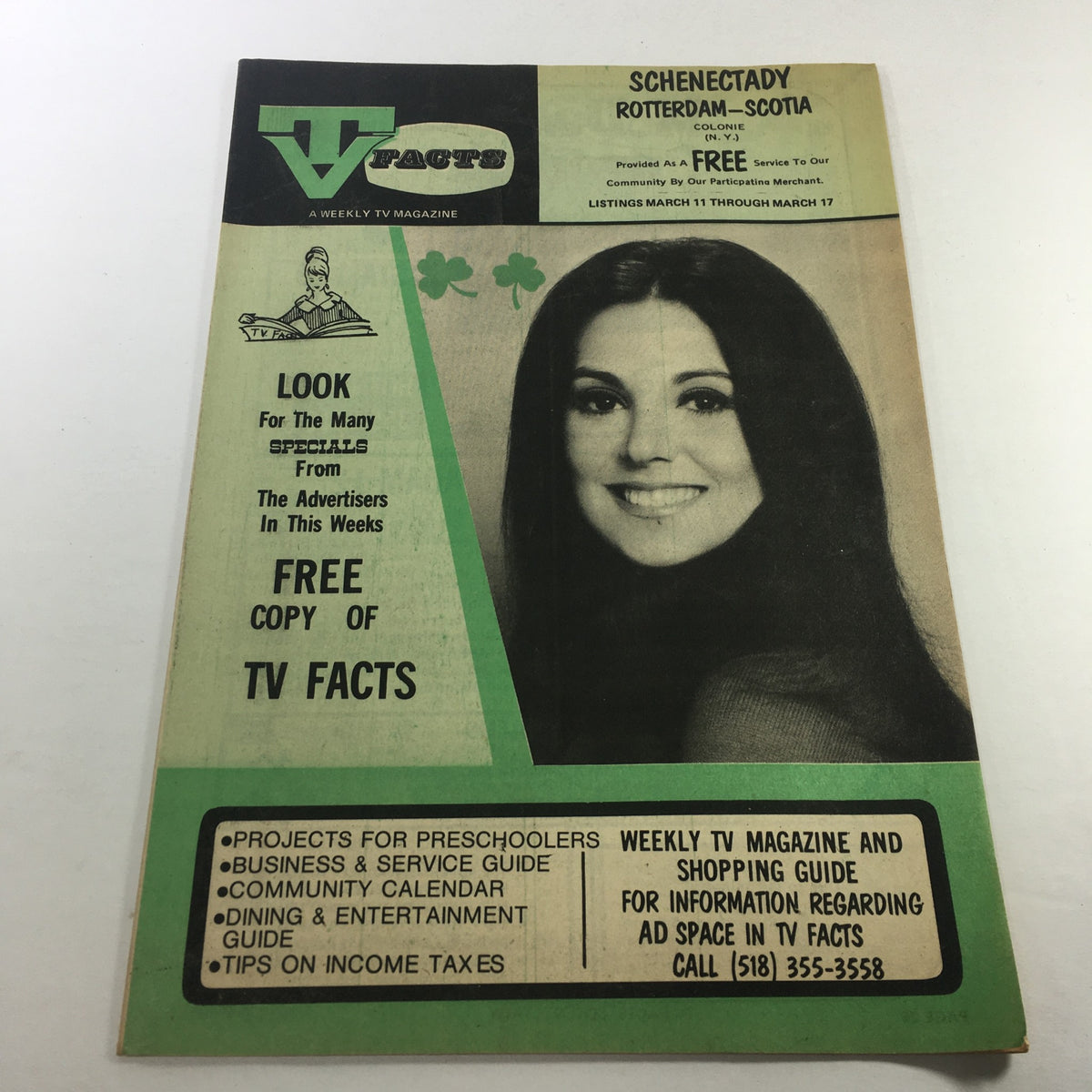VTG TV Facts Weekly TV Listings: March 11-17 1971 cover featuring a retro design and a photograph of a woman, highlighting the TV listing features, available for viewing in this vintage magazine.