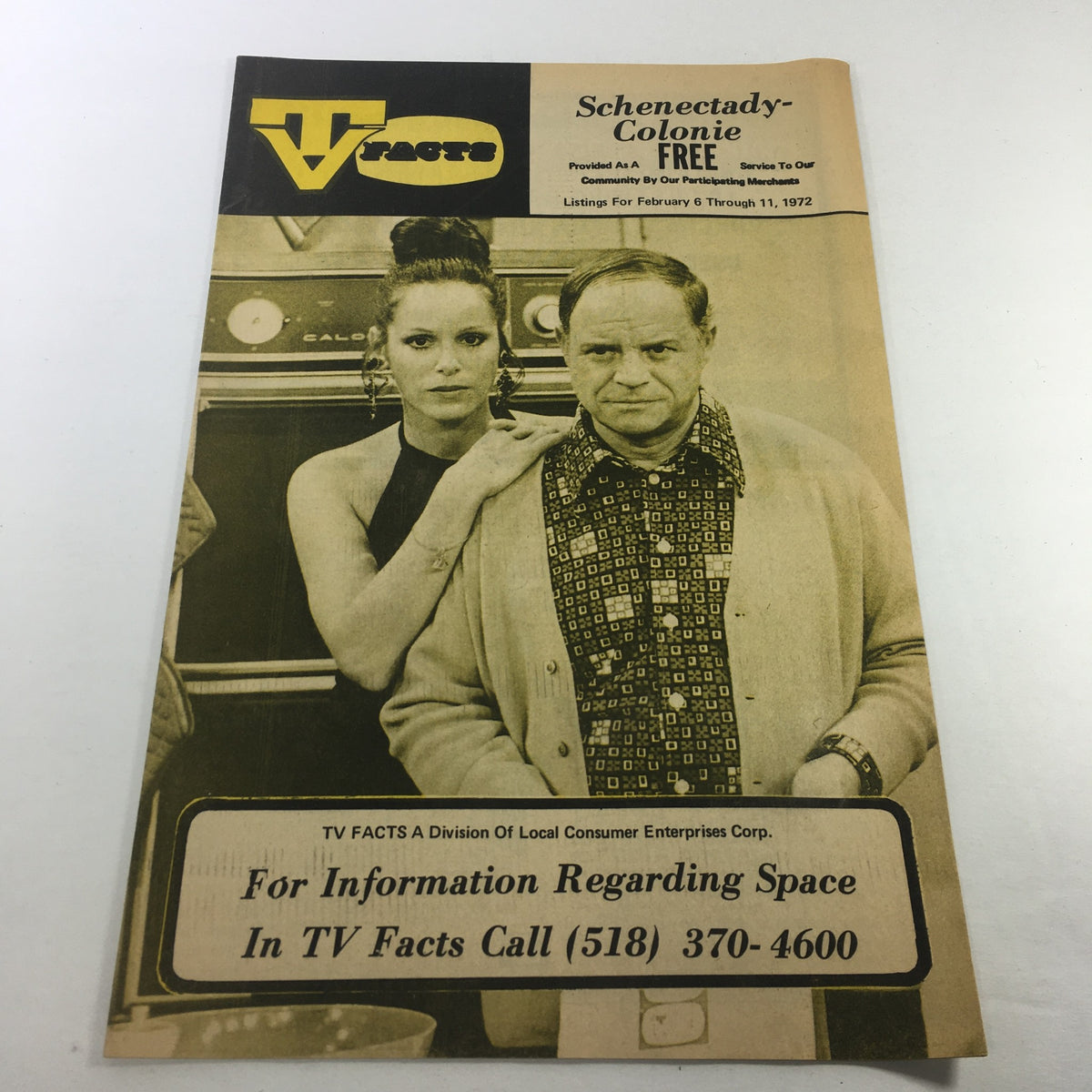 VTG TV Facts Weekly TV Listings from February 6-11, 1972 featuring a retro couple on the cover, showcasing traditional TV listing details.