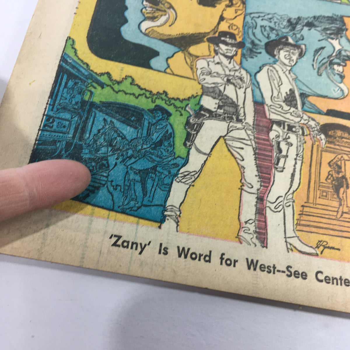 Close-up of the cover of VTG TV Week's Complete TV Listings May 8-15 1971, featuring colorful illustrations and text highlighting 'Zany Is Word For West'.