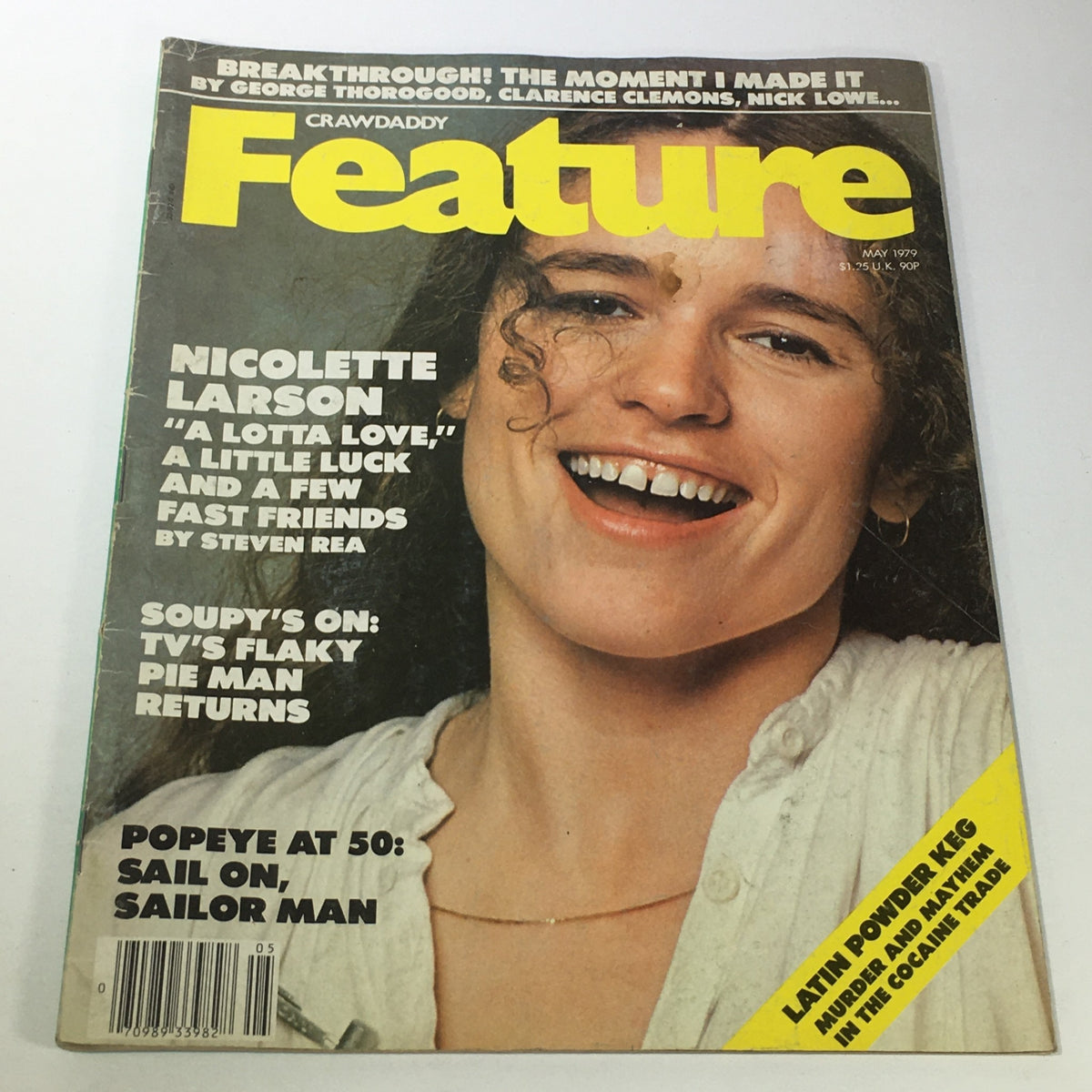 VTG Crawdaddy Feature Magazine May 1979 featuring Nicolette Larson on the cover with bright yellow title and retro aesthetics.