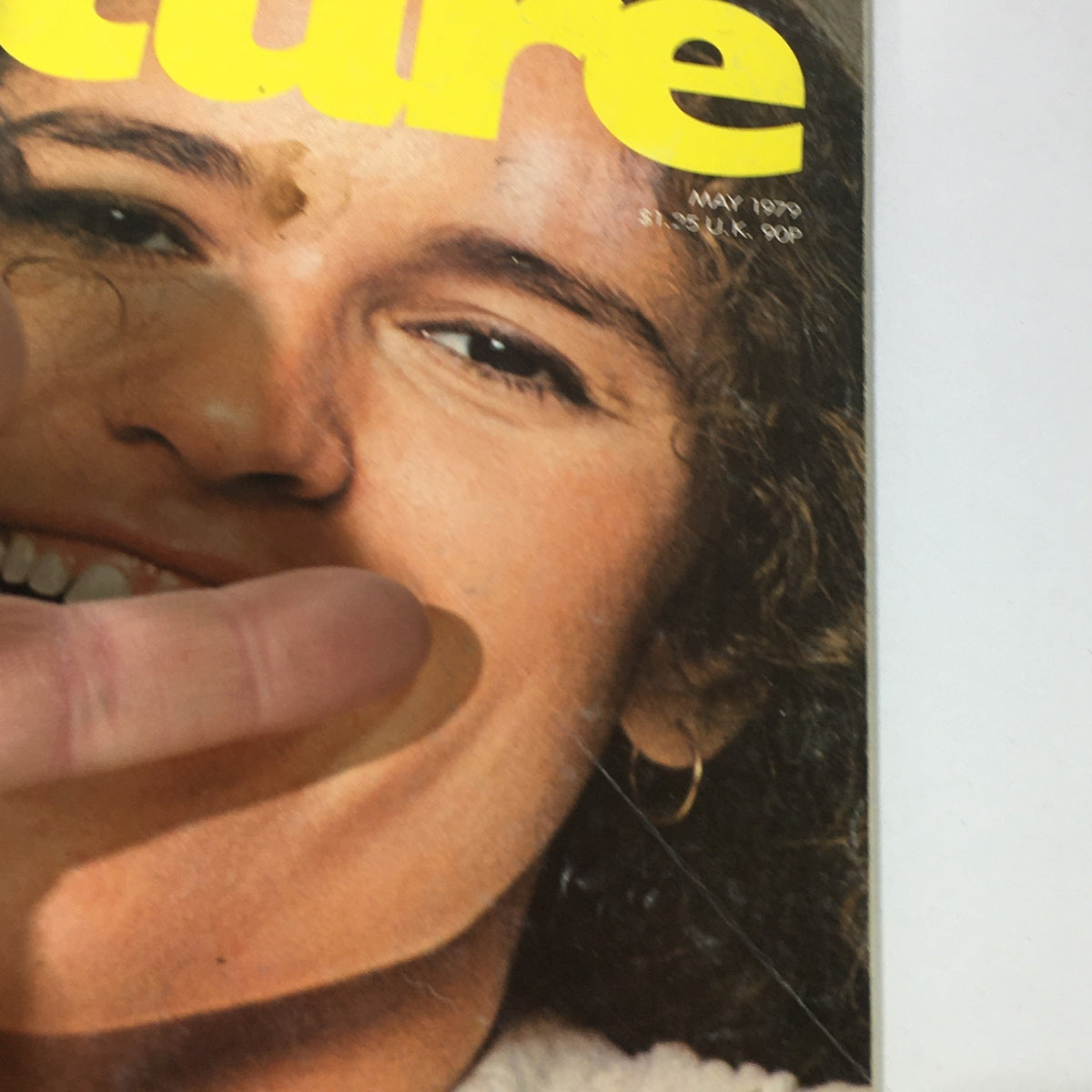 Close-up of the VTG Crawdaddy Feature Magazine May 1979 cover, highlighting Nicolette Larson's smile and vintage details.