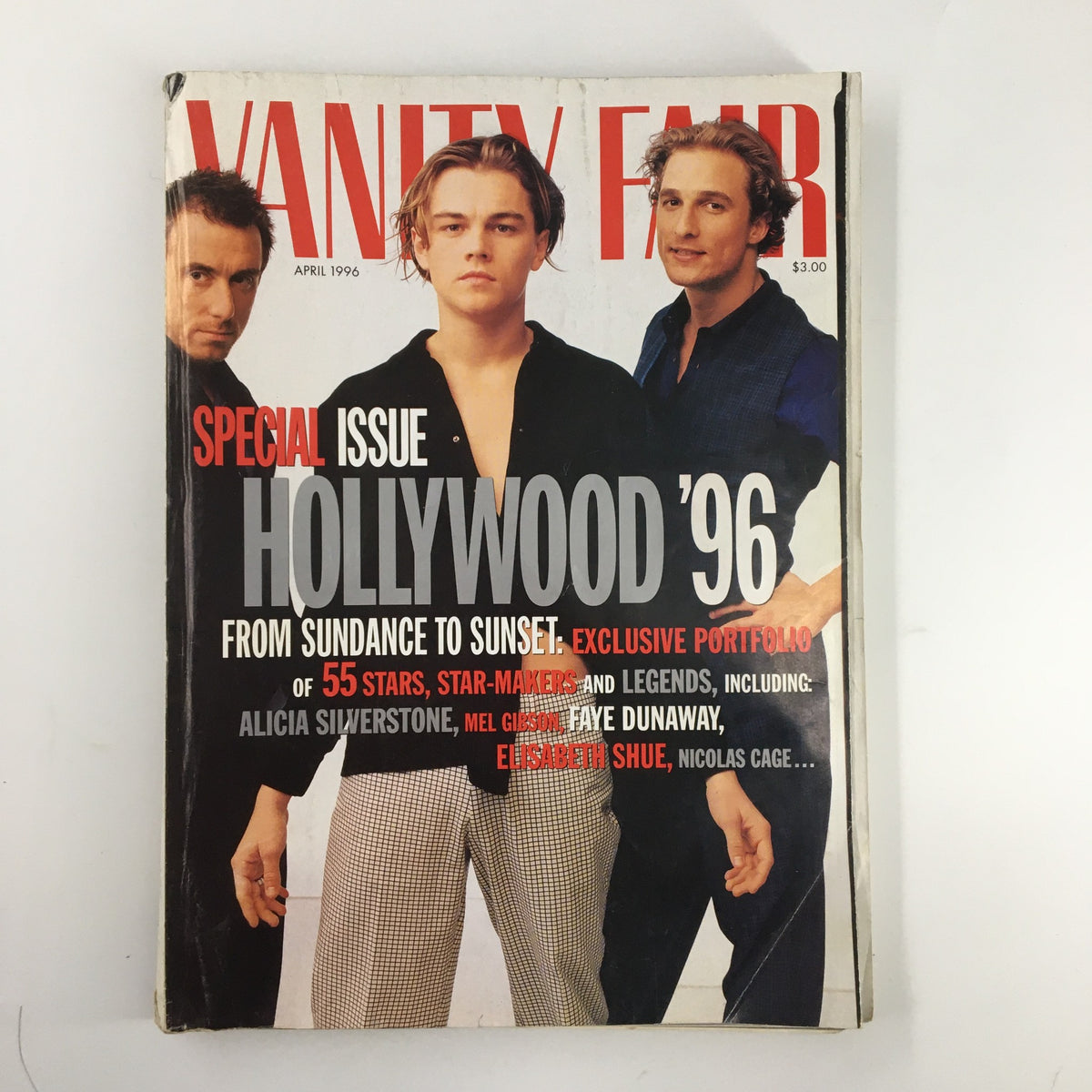 Vanity Fair Magazine April 1996 featuring Leonardo DiCaprio and Matthew McConaughey, showcasing the special Hollywood '96 issue with a vibrant cover design.