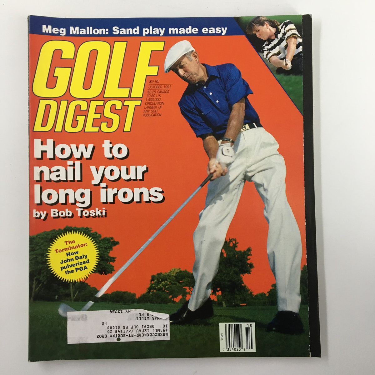 Cover of Golf Digest Magazine October 1991 featuring the title 'How to Nail Your Long Irons' by Guy Yocom, showcasing a male golfer in a blue shirt preparing to hit a golf ball.