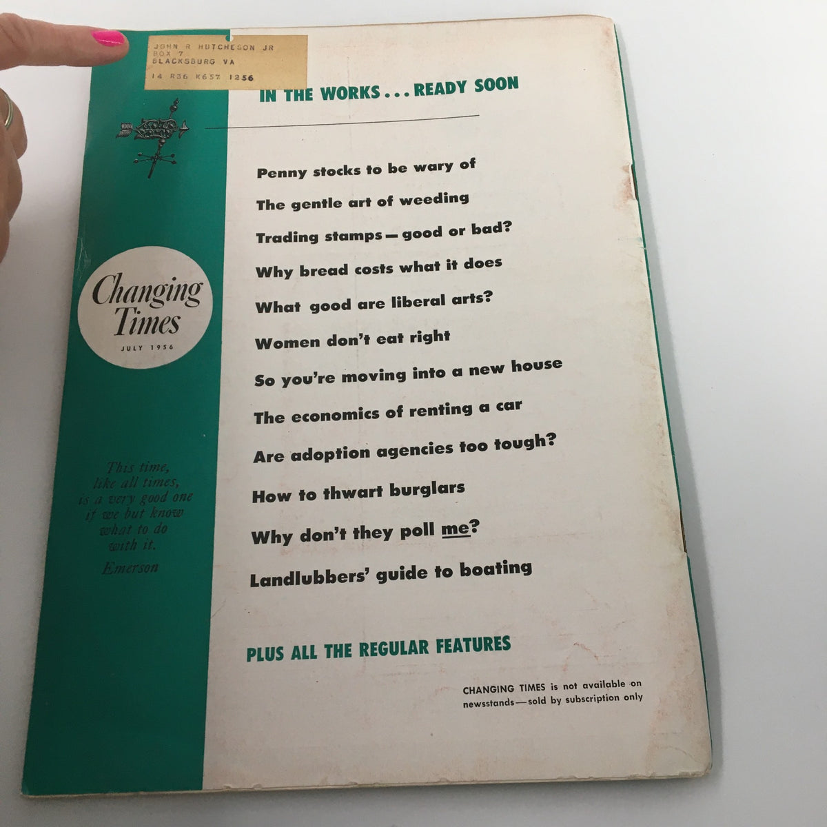 Front cover of the VTG Changing Times Magazine July 1956 showing features related to personal finance, consumer issues, and lifestyle.