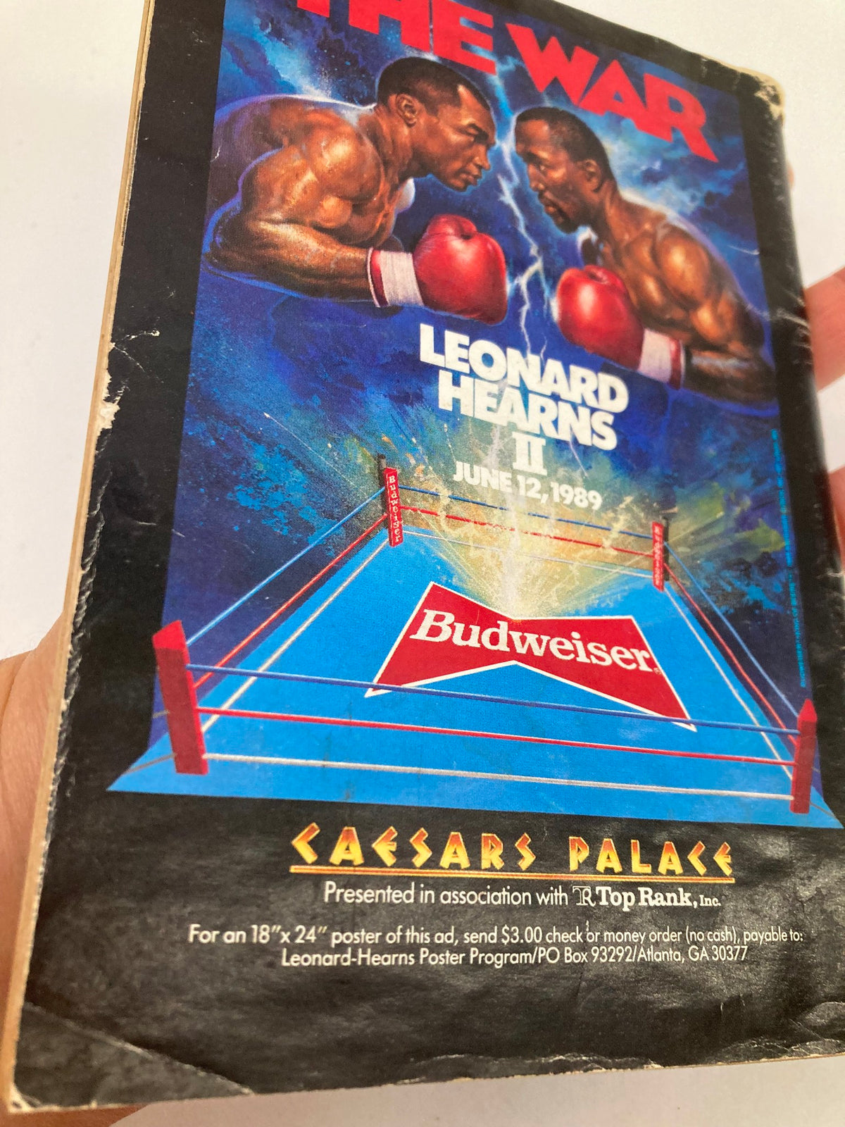 Back cover of VTG Jet Magazine May 29 1989 Vol 76 #8 advertising a boxing event featuring Leonard Hearns II on June 12, 1989, at Caesars Palace.