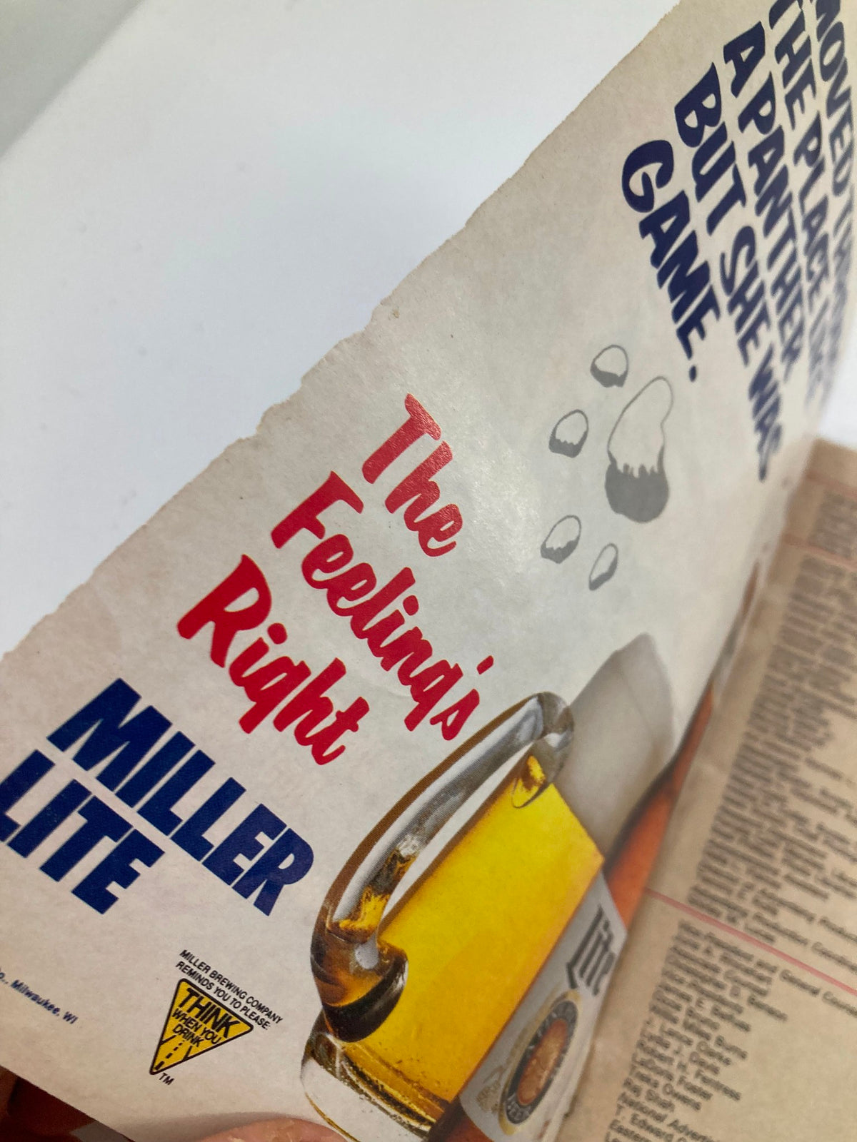Image of the VTG Jet Magazine August 20 1990 Vol 78 #19 featuring a Miller Lite advertisement with the tagline 'The Feeling's Right'.