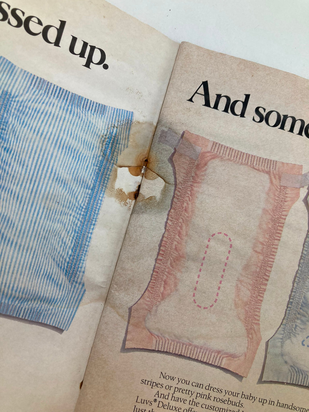 Inside page of VTG Jet Magazine April 2, 1990, Vol 77 #25 showing water damage and stains, illustrating the magazine's overall wear.